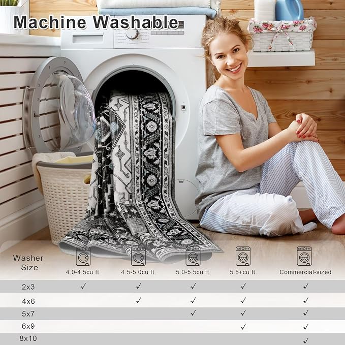 4x6 Black Grey Area Rug for Living Room, Machine Washable Rugs - Image 9