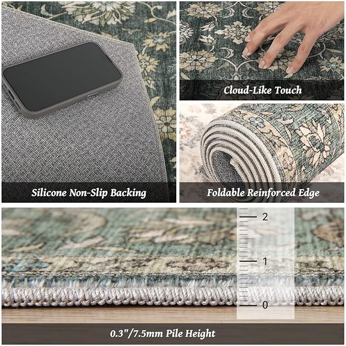 Washable 3x5 Entryway Rug, Boho Non-Slip Vintage Distress Small Rugs - Image 5