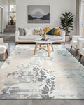 Washable Abstract Rug, 6x9 Ivory and Aqua Floral Area Rugs by Macgace