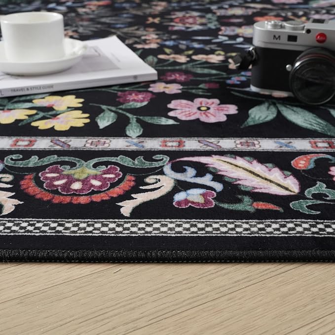 3x5 Rug Washable Area Rug Floral Office Rug Non Slip Small Carpet - Image 7