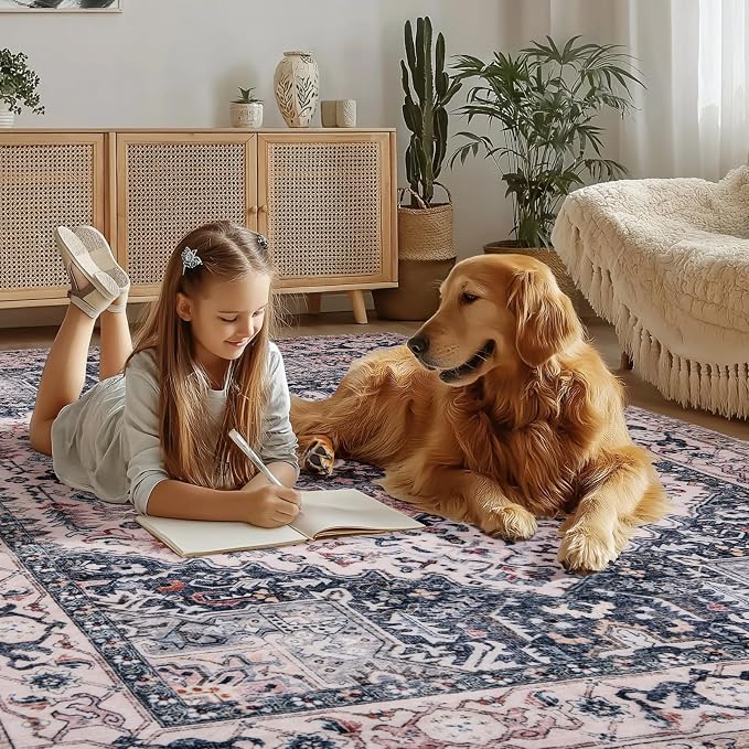 PURRUGS Vintage Farmhouse Boho Large Area Rug 8x10 ft, Non-Slip Machine - Image 3