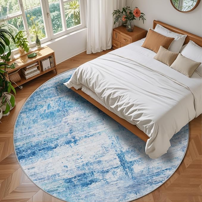 Round 5ft Area Rug Modern Abstract Washable Carpet - Image 2
