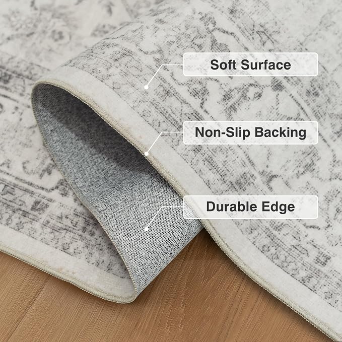 FMFUNCTEX 8x10 Washable Area Rug Grey Vintage Neutral Distressed Large Non Slip - Image 4