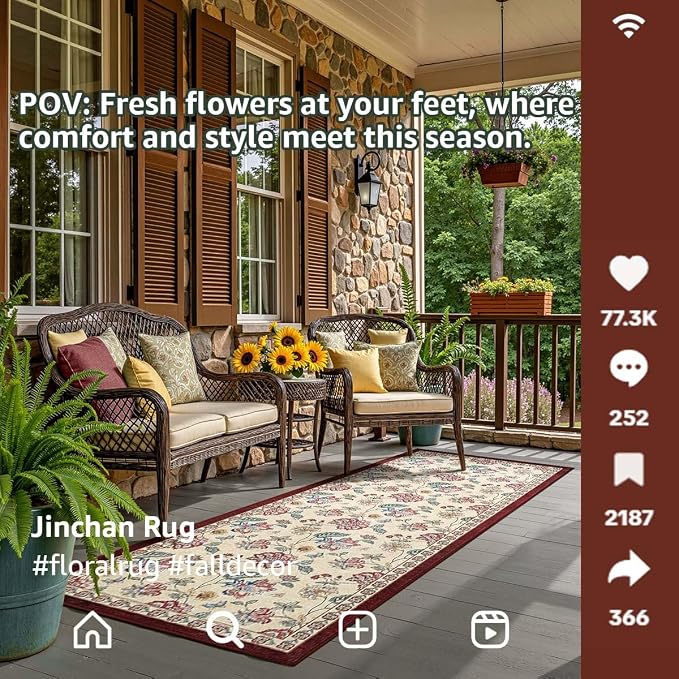 jinchan Elora 2x5 Floral Runner Rug - Image 3