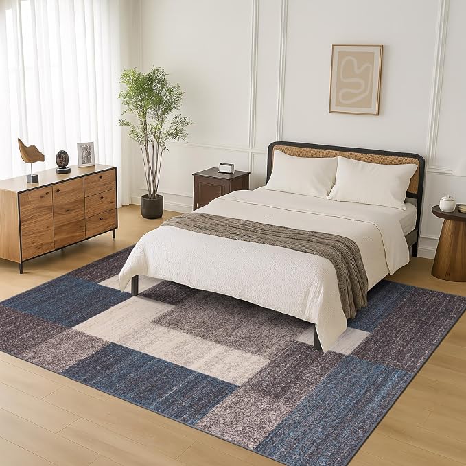 Rugshop Contemporary Blue Geometric Boxes Non-Slip Area Rug Non-Shedding - Image 10