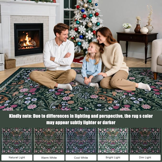 10x12 Area Rugs for Living Room: Floral Washable Rug Vintage Large Soft Boho - Image 9
