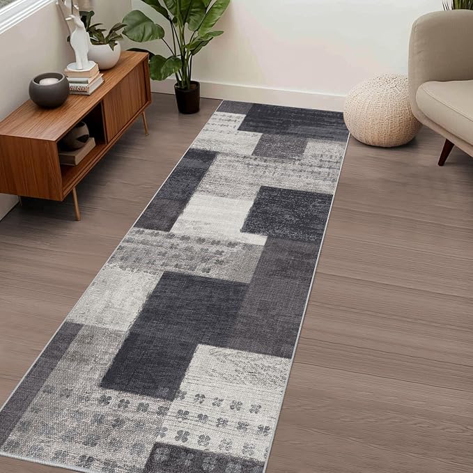 Modern Geometric Patchwork Indoor Runner Rug - Image 3