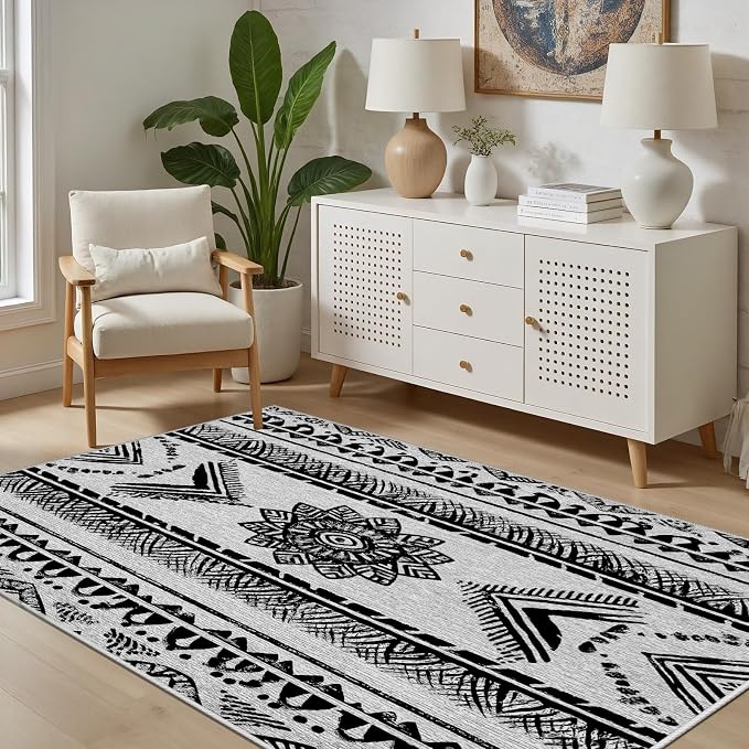 Area Rugs Moroccan for Living Room 8x10, Washable Non-Slip Boho Rug, Neutral by Unknown