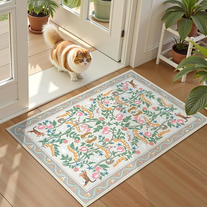 Collive 2x3 Rugs for Entryway, Small Washable Jungle Animal Door Mat Indoor by Collive