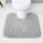 Grey Toilet Rug 22x24 Non Slip Fluffy Toilet Floor Mat U Shaped Washable - Image 3