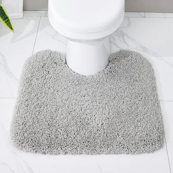 Grey Toilet Rug 22x24 Non Slip Fluffy Toilet Floor Mat U Shaped Washable - Image 3