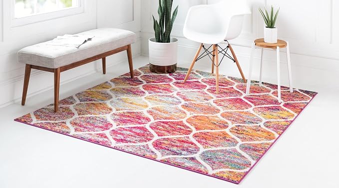 Rugs.com Lattice Frieze Collection Rug – 7' Square Multi Medium Rug Perfect - Image 4