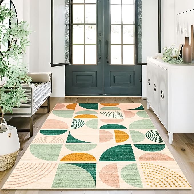 MUJOO Green Rug Boho Washable, 3x5 Area Rugs - Image 4