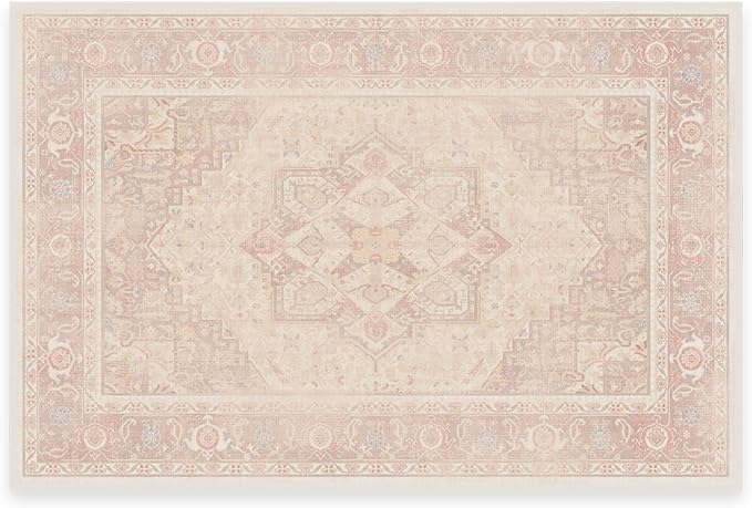 RUGGABLE Washable Area Rug – Kamran Soft Pink 2x3, Stain-Resistant, Non-Slip – by RUGGABLE
