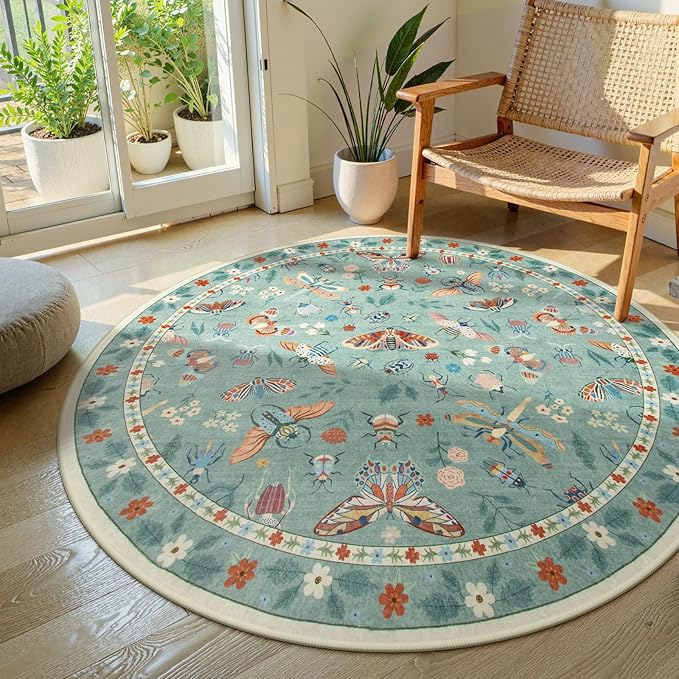 Lahome Insect Washable Round Rugs, Non-Slip Soft Round Rug 4ft Ultra-Thin by Lahome