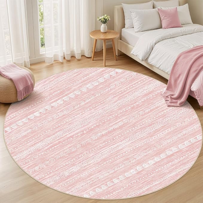 Nakagishi Round Rug Kitchen Washable Rugs: 5x5 Non-Slip Boho Soft Modern Stain - Image 4