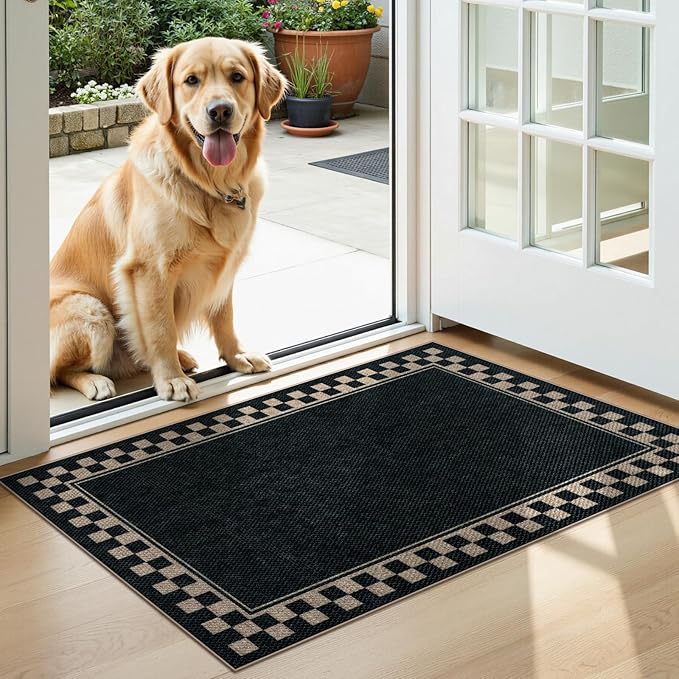 OJIA Easy Jute Kitchen Rug, 2x3 Black Indoor Door Mat Checkered Washable Area - Image 6