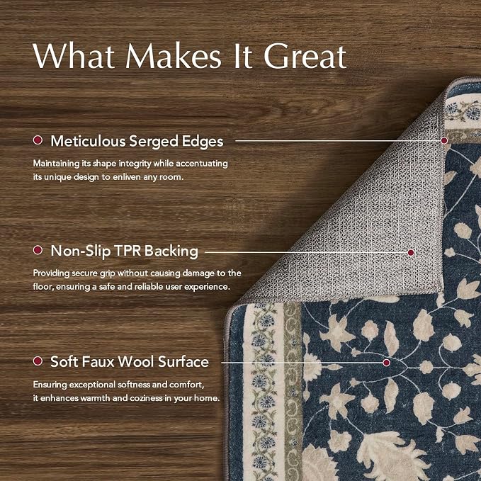 EVERGRACE Area Rugs for Entryway 2x3, Boho Floral Faux Wool Indoor Outdoor - Image 3