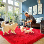 Red Fluffy Rug Plush Carpet for Bedroom Dorm, Non-Slip High Pile Rug, Shag Rug - Image 4
