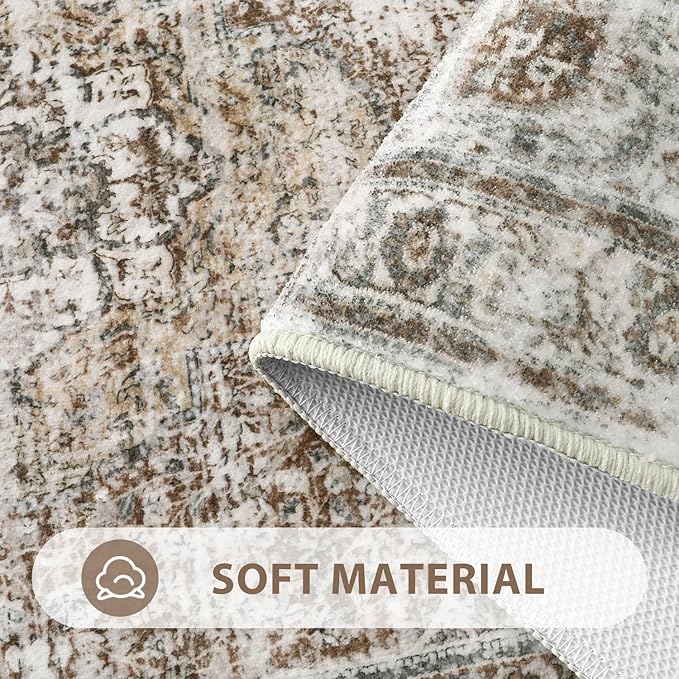 Uphome Bathroom Runner Rug, Distressed Farmhouse Boho Khaki Bath Mat, Non Slip - Image 2