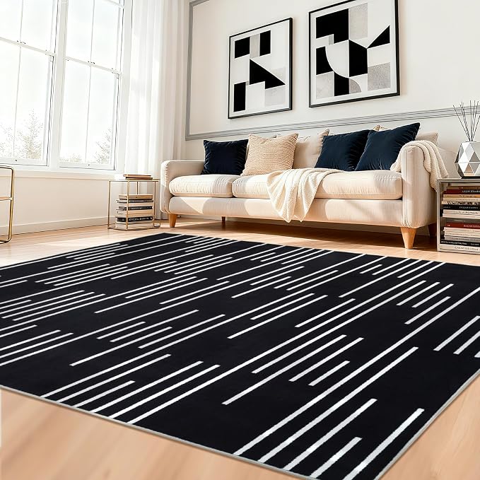 YIHOUSE Abstract Washable Rug 8x10, Ultra Thin Non Slip Black Rugs - Image 7