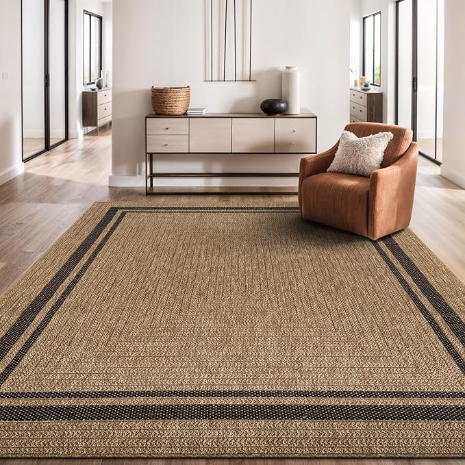 Beverly Rug Easy Jute Bordered Rug 5x7 Washable Durable Indoor Outdoor Area Rugs - Image 5