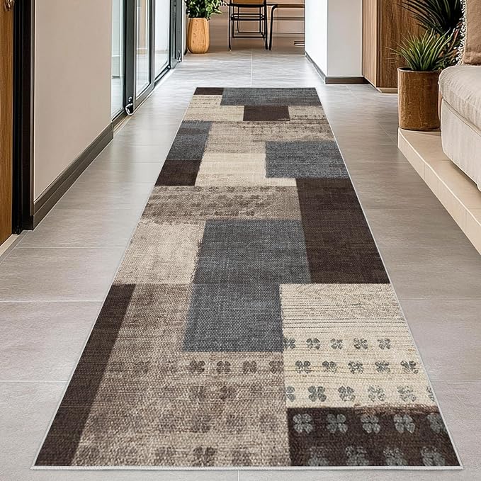 Modern Geometric Patchwork Indoor Runner Rug - Image 7