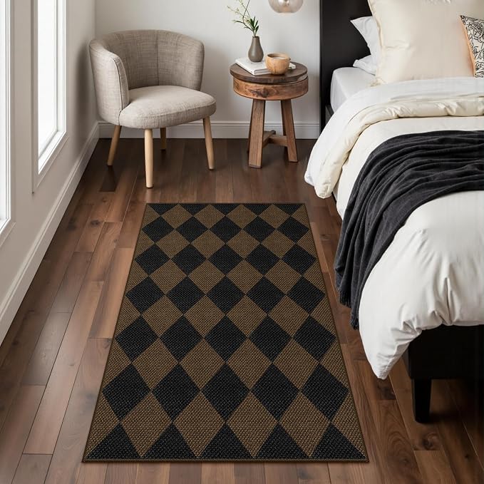 Easy Jute Checkered Entryway Rug, 2.6x4 Coffee Modern Indoor Outdoor Doormat - Image 7