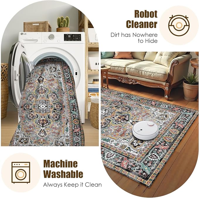 Washable Area Rug 9' x 12' Vintage Traditional Persian Mat - Image 7