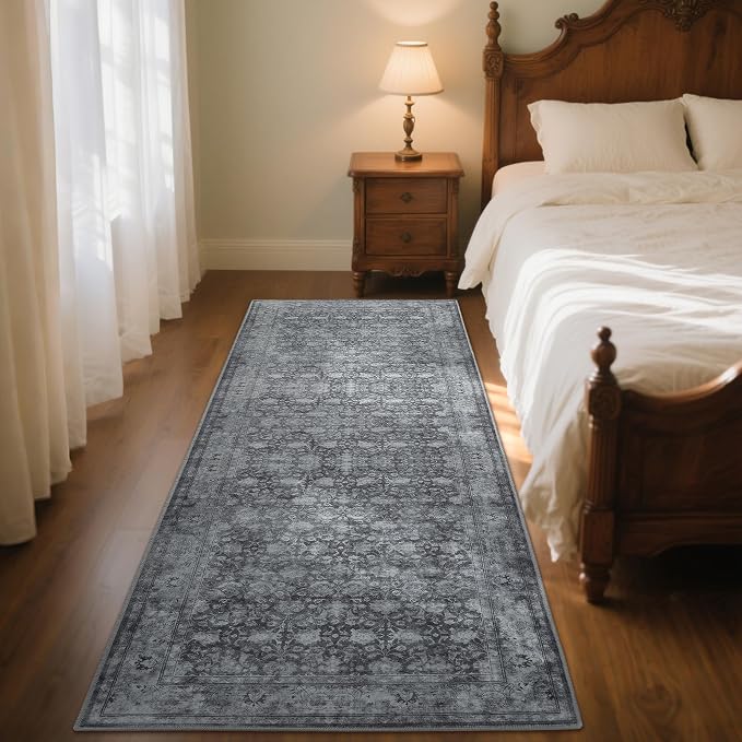 2'6"x8' Washable Runner Rug for Hallway, Non Slip Vintage Floral Long Carpet - Image 4