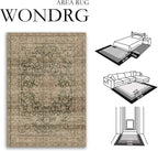 4x6 Washable Vintage Area Rug Green Brown Entryway Office Carpet Non-Slip Soft - Image 2