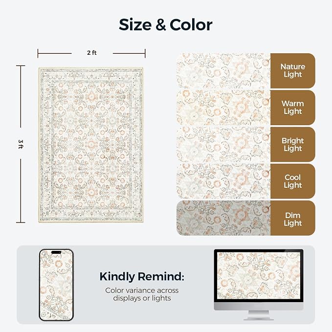 WITSHOCK Washable 2x3 Entryway Area Rug: Soft Non-Slip Backing Washable Rugs - Image 2