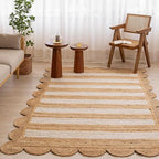 HOMEMONDE Scalloped Jute Area Rug 8'x10' Natural Stripe by HOMEMONDE