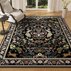 Area Rug 4x6 Rug Washable Rugs Floral Non Slip Low Pile Small Carpet by Rugcomf