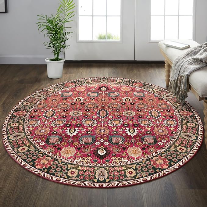vivorug Round Rug 4ft Vintage Round Area Rug Non-Slip Indoor Carpet - Image 2