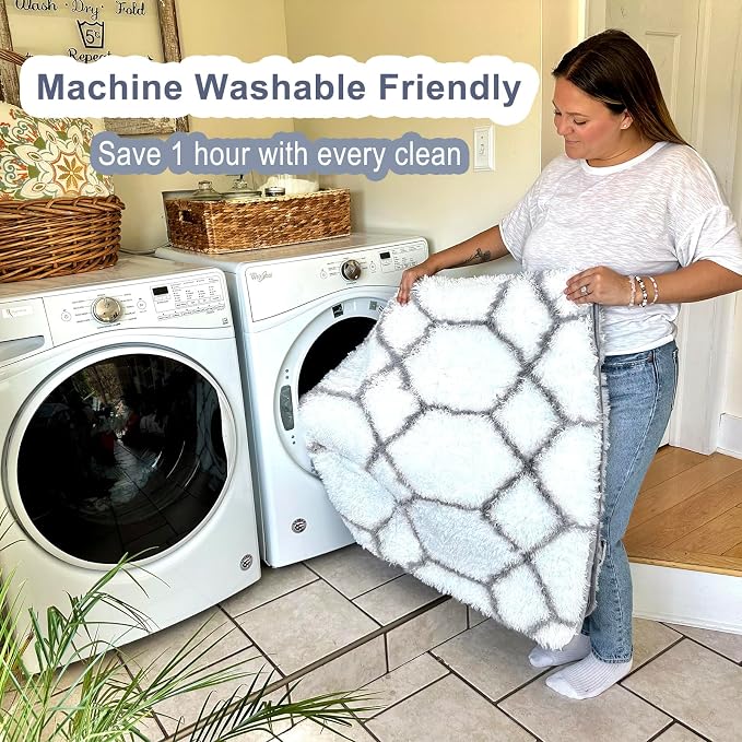 ONASAR 8x10 Area Rugs for Living Room, Washable Fluffy White and Grey Rug for - Image 5