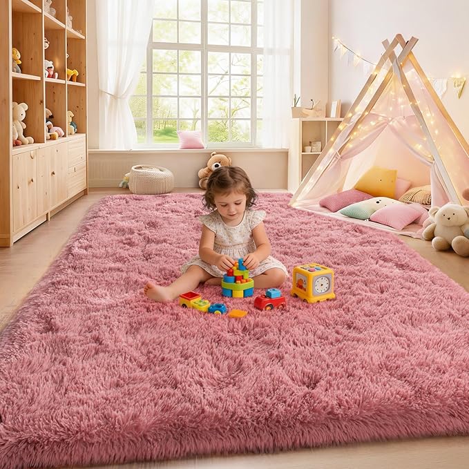 Fluffy Rugs for Living Room, Soft Shaggy for Bedrooms, Blush Area Rug for - Image 5