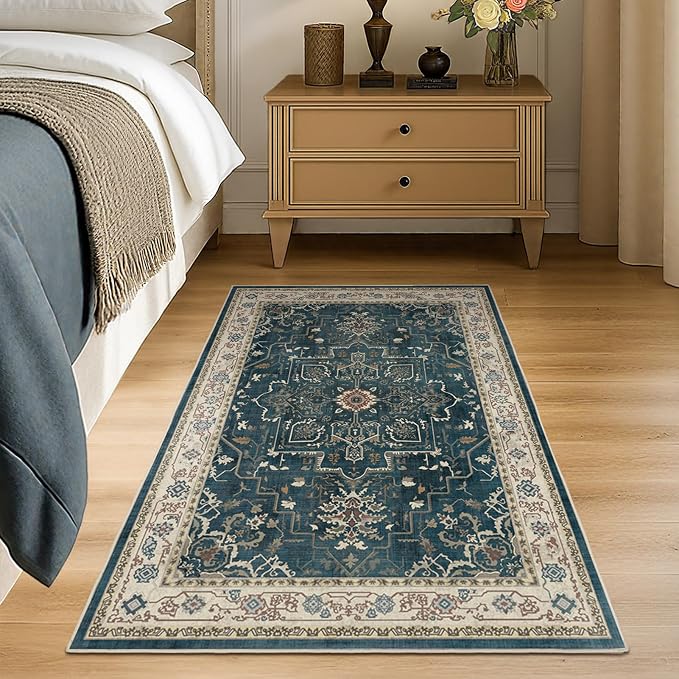 Dark Blue Throw Rugs for Entryway, Washable 4x6 Dark Rug by Jainmy