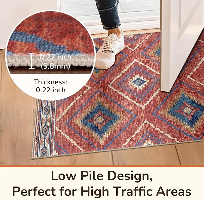Area Rug 4x6 Rug Machine Washable Non-Slip Low Pile Print Pattern Western Rug - Image 4