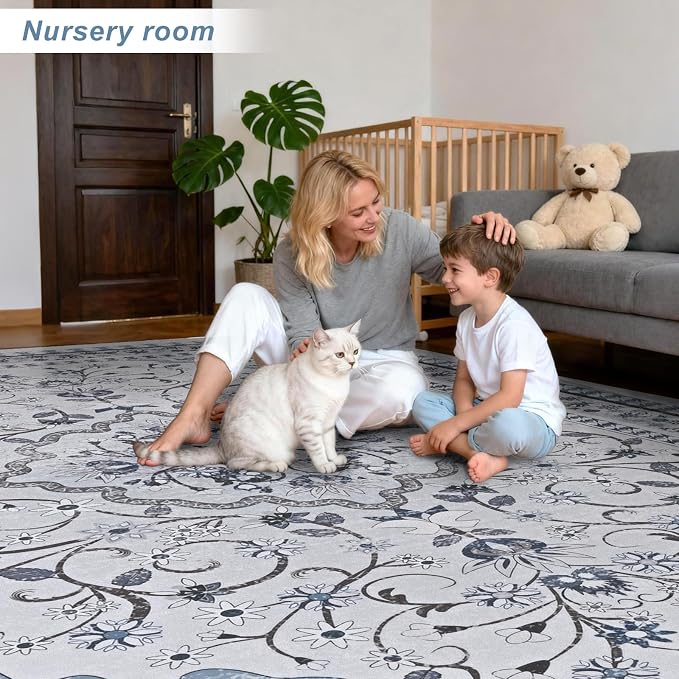 Luxury 8' x 10' Green Washable Area Rugs, Boho Low Pile Easy Clean Non-Slip Rug - Image 3