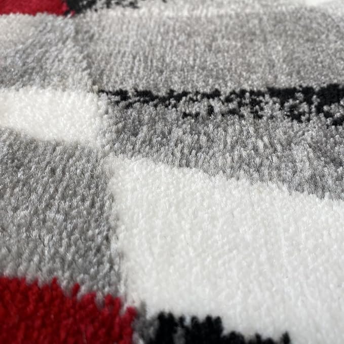 2305 Gray Black Red White Swirls 6'5 x 9'2 Modern Abstract Area Rug Carpet - Image 5