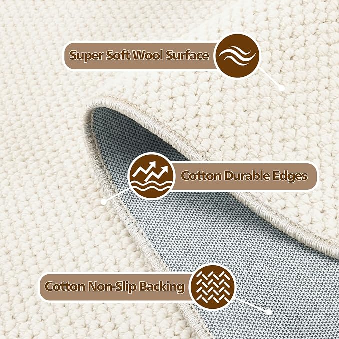 ANSSO Wool Rugs 8x10 for Living Room, 80% Merino Wool and 20% Cotton Soft - Image 4