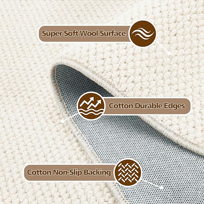 ANSSO Wool Area Rugs 9x12 Living Room, 80% Merino Wool and 20% Cotton Soft - Image 4