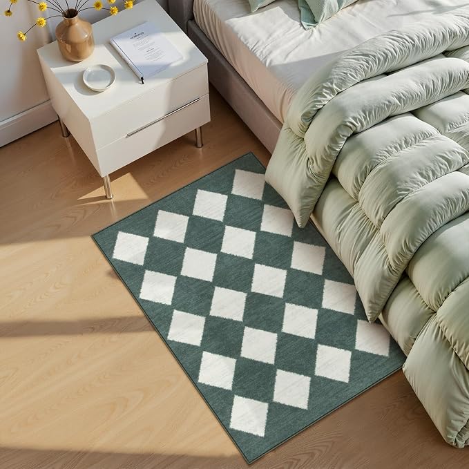 Lahome Checkered Washable 2x3 Green Kitchen Rugs Non Slip, Small Printed Indoor - Image 3
