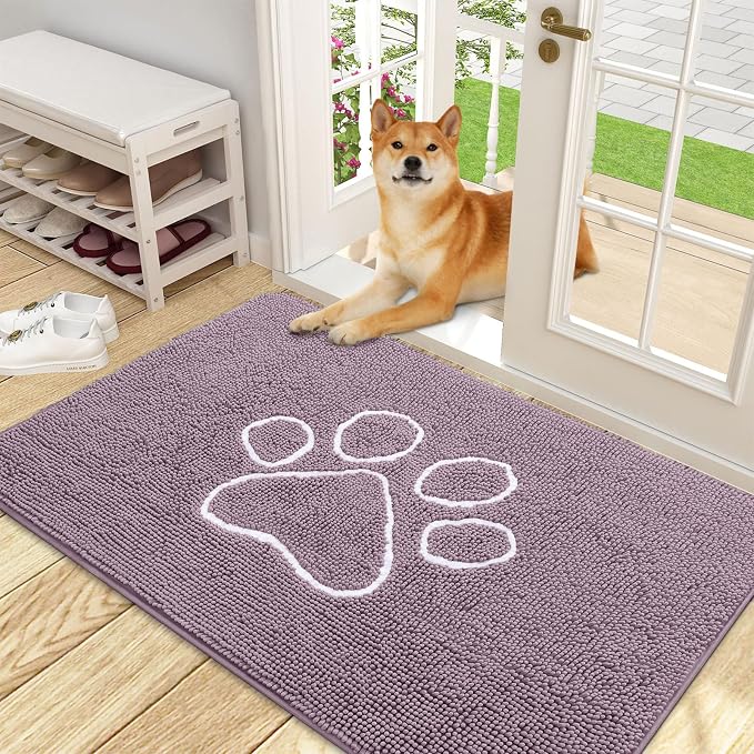 OLANLY Dog Door Mat for Muddy Paws 48x30, Paw Print Design, Absorbs Moisture by OLANLY