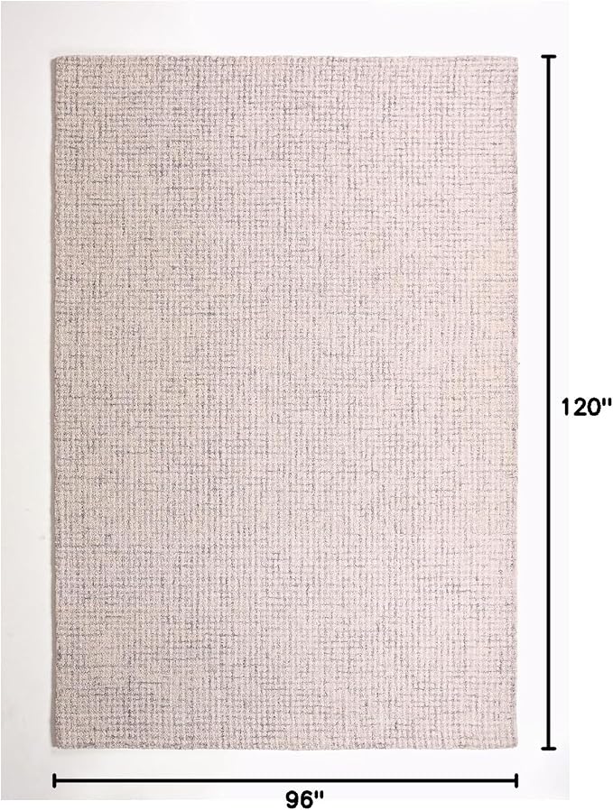 Hand-Tufted 100% Wool Pile Area Rug – Geometric Textured Grid Check Pattern – - Image 2