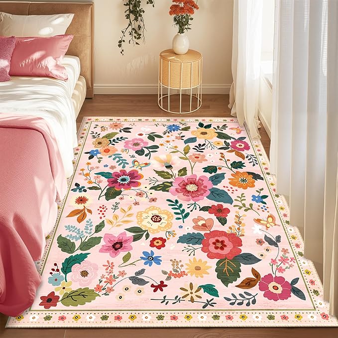 Floral 5x7 Area Rug Machine Washable Soft Print Boho Carpet Non Slip Doormat - Image 3