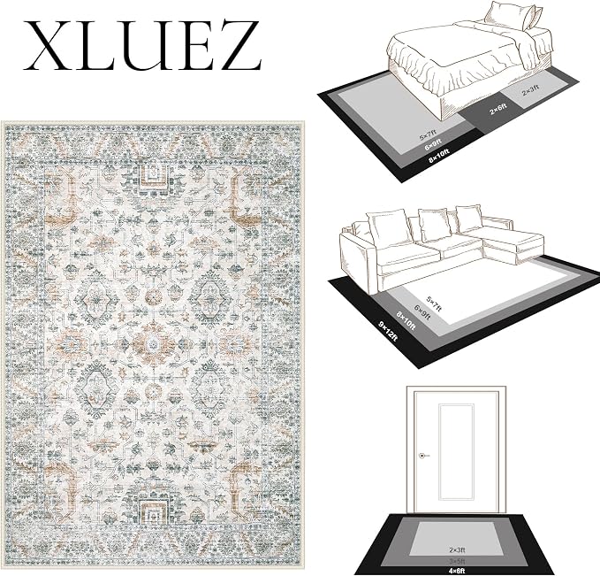 Area Rug 9x12 Living Room Rug, Machine Washable Vintage Distressed Boho Area - Image 8