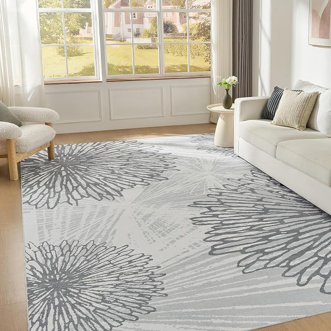 WITSHOCK 10x12 Washable Rug for Living Room, Modern Floral Distress Print by WITSHOCK
