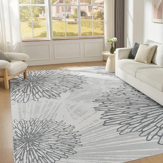 WITSHOCK 12x15 Washable Rug for Living Room, Modern Floral Distress Print by WITSHOCK